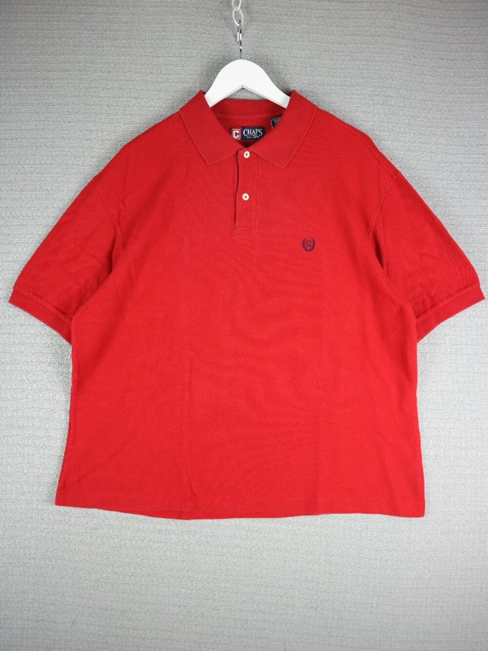 Chaps Ralph Lauren Mens Button Up Polo Shirt XL Red Hemmed